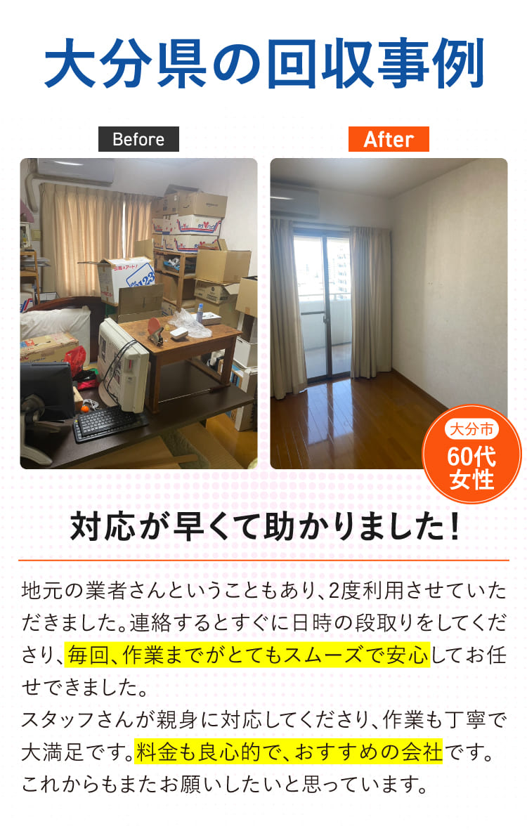 大分県の回収事例。対応が早くて助かりました！